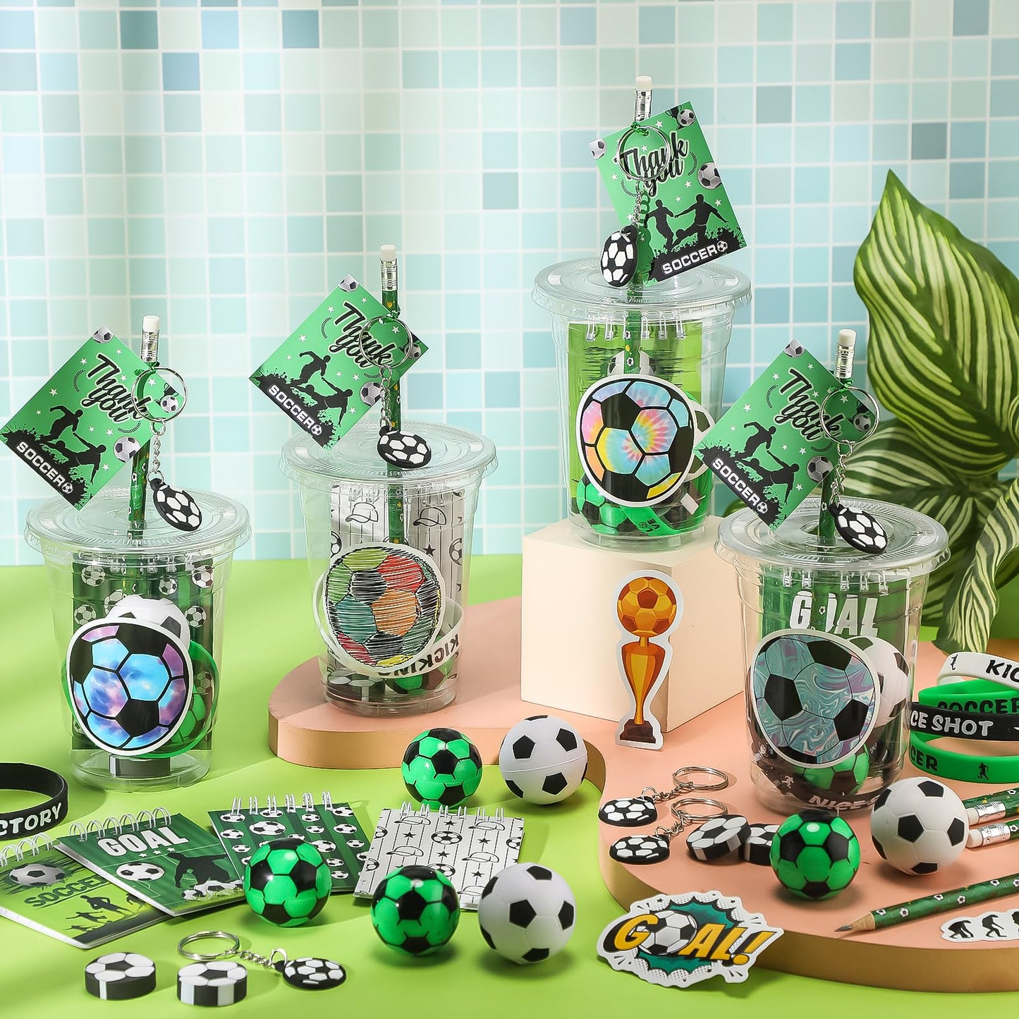 Colarr 195 Pcs Soccer Birthday Gifts Party Favors Sports Team Gift Cups Pencils Mini Book Keychains Wristbands Stickers Thank Yo