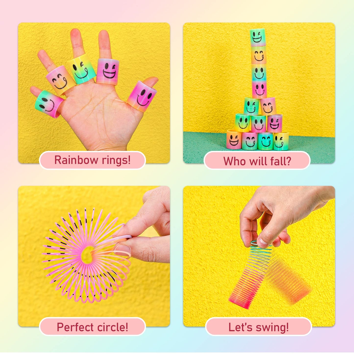 Azen 400 Pcs Mini Spring (4 Packsges) Party Favors For Kids 3-5 4-8, Goodie Bags Stuffers For Birthday Party, Classroom Prizes Kids Prizes Fidget Toys, Small Bulk Toys Gifts (4 Smile)