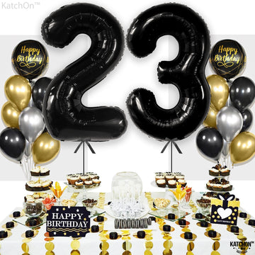 Katchon Black 40 Inch 23 Balloon - Birthday & Anniversary Decorations For Women & Men - Reusable, Self Sealing, Foil, Number Balloon