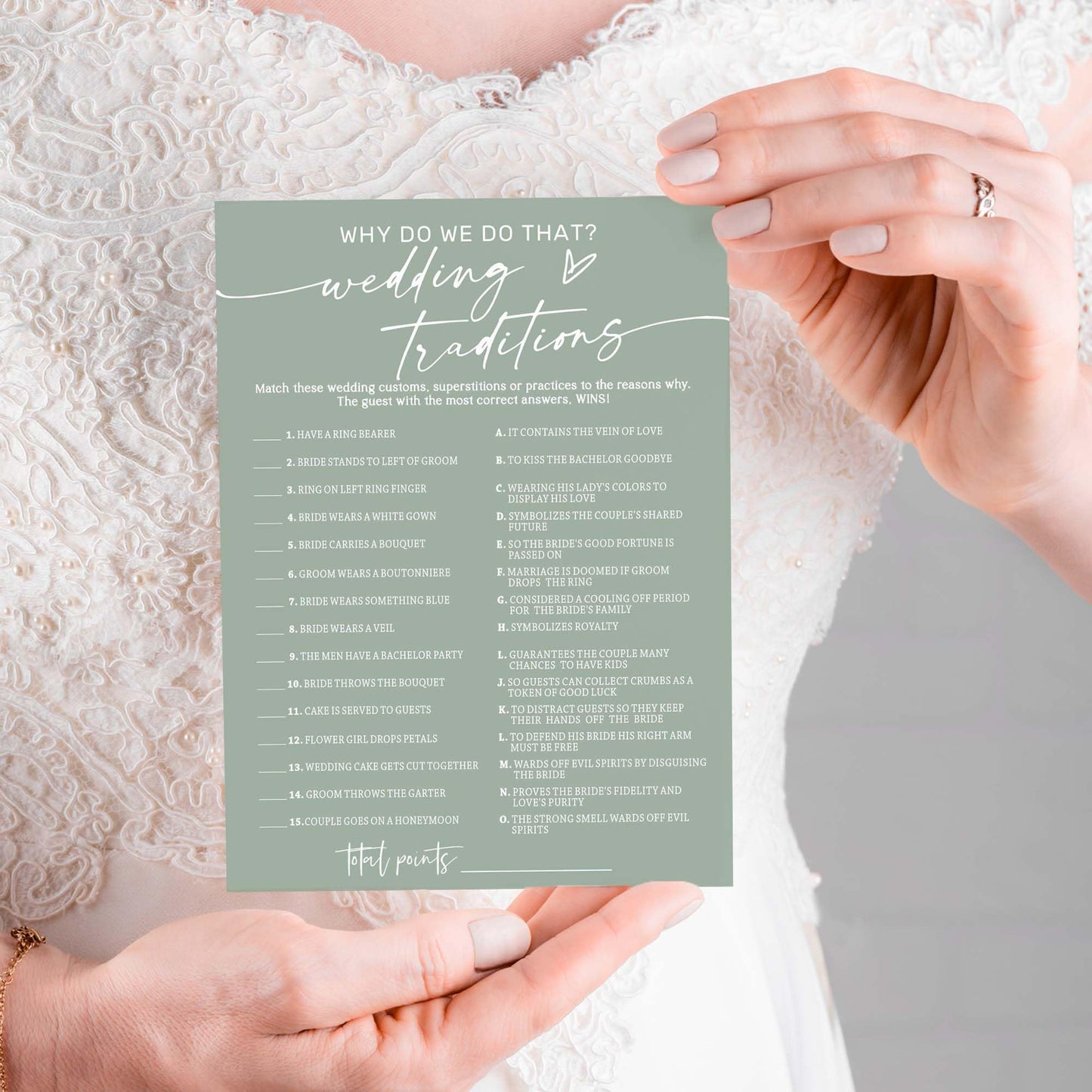 Bridal Shower Games Cards, Wedding Traditions Why Do We Do That, 25 Game Cards With 1 Answer Card, Engagement Party Wedding Game