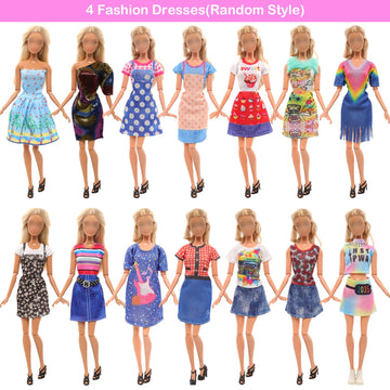 Barwa 18 Pack Doll Clothes And Accessories Including 4 Fashion Dresses 4 Sets Casual Outfits Tops And Trousers, Shorts 10 Bag Crown Necklace For 11.5 Inch Girl Dolls…