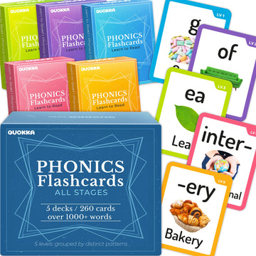 Quokka 1000+ Phonics Words Flash Cards For Kids Ages 4-8 - 20 Reading Stages - 260 Card Games For Kids Ages 3-5 And 6-8 - Learn 