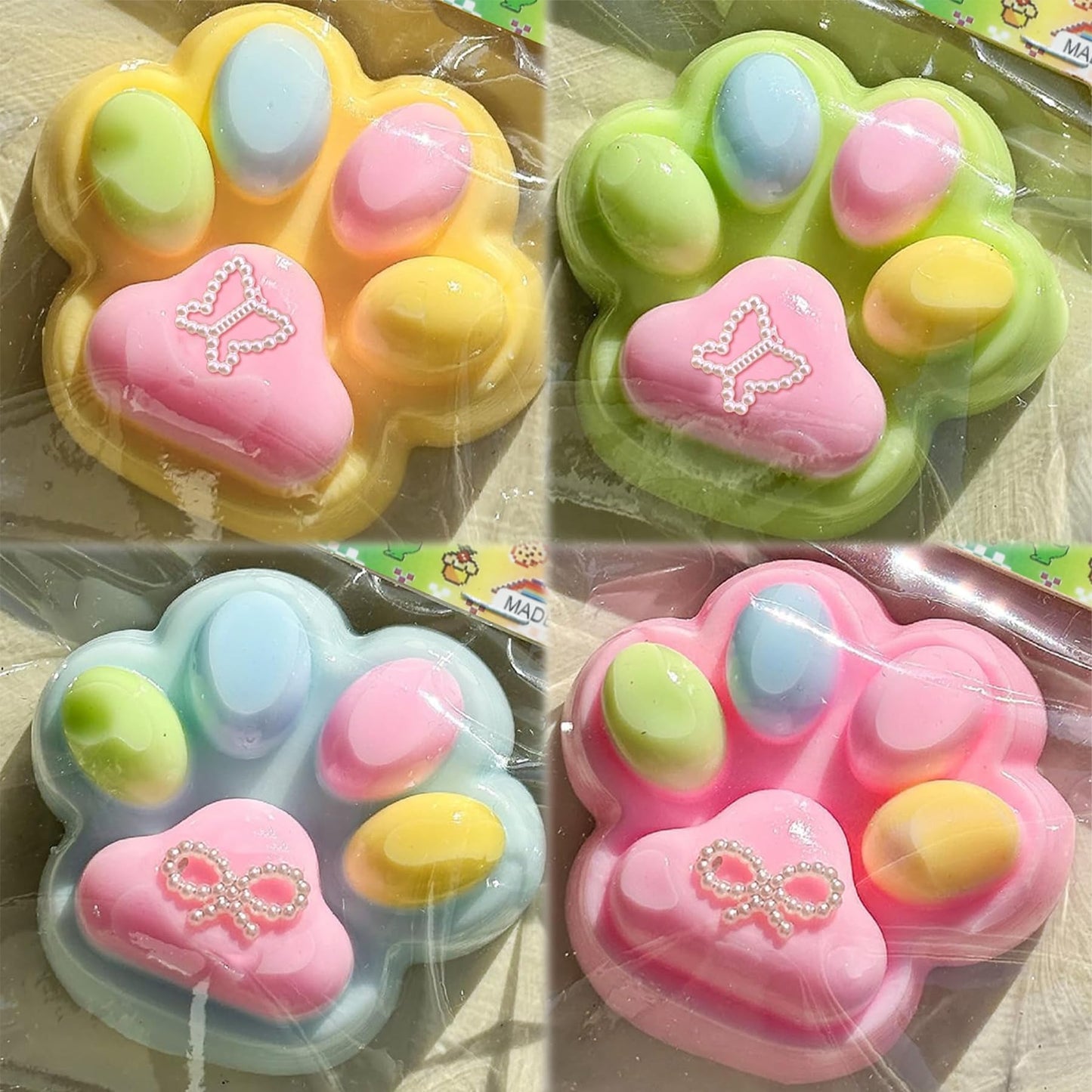 4Pcs Taba Squishies Cat Paw, Cute Paw Stress Toys, Mini Squishies Squeeze Toys, Sticky Paws Toys for Stress Relief, Fidget Toys,