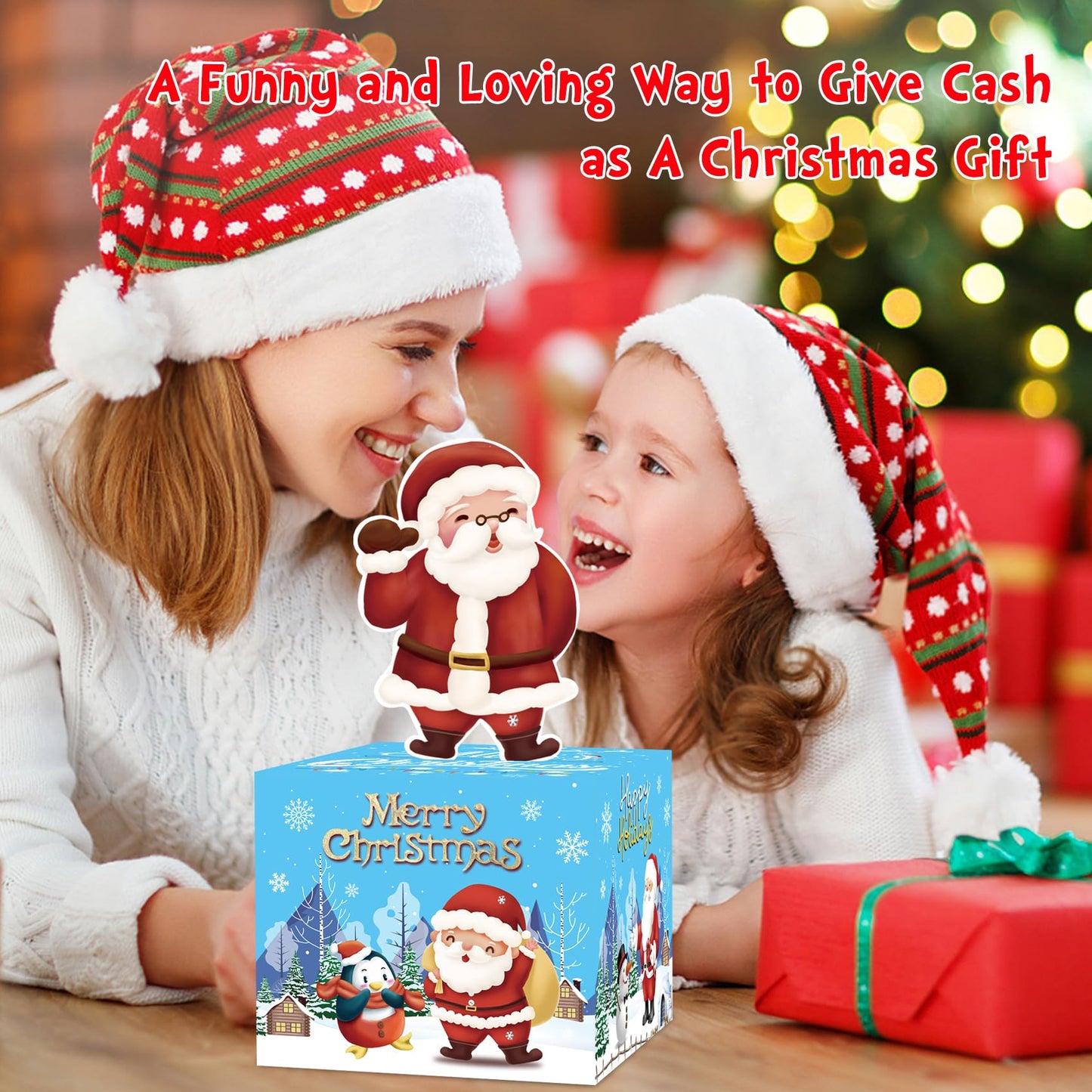 Meiidoshine Blue Christmas Money Boxes For Cash Gift Pull, Surprise Money Holder Cash Gift For Kids Adults, Diy Fun Cash Box For