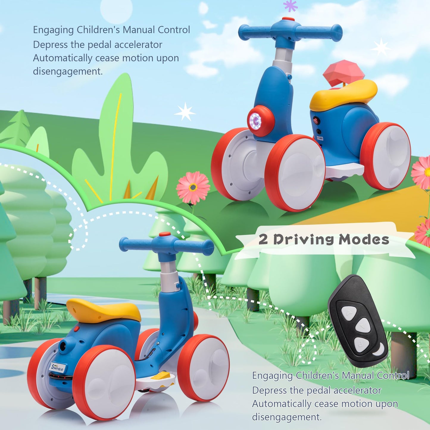 6V Electric Baby Balance Bike For 1 Year Old Boys Girls Toddler Ride On Toys 12-24 Month Toddler Balance Bike, 4 Wheels Toddler