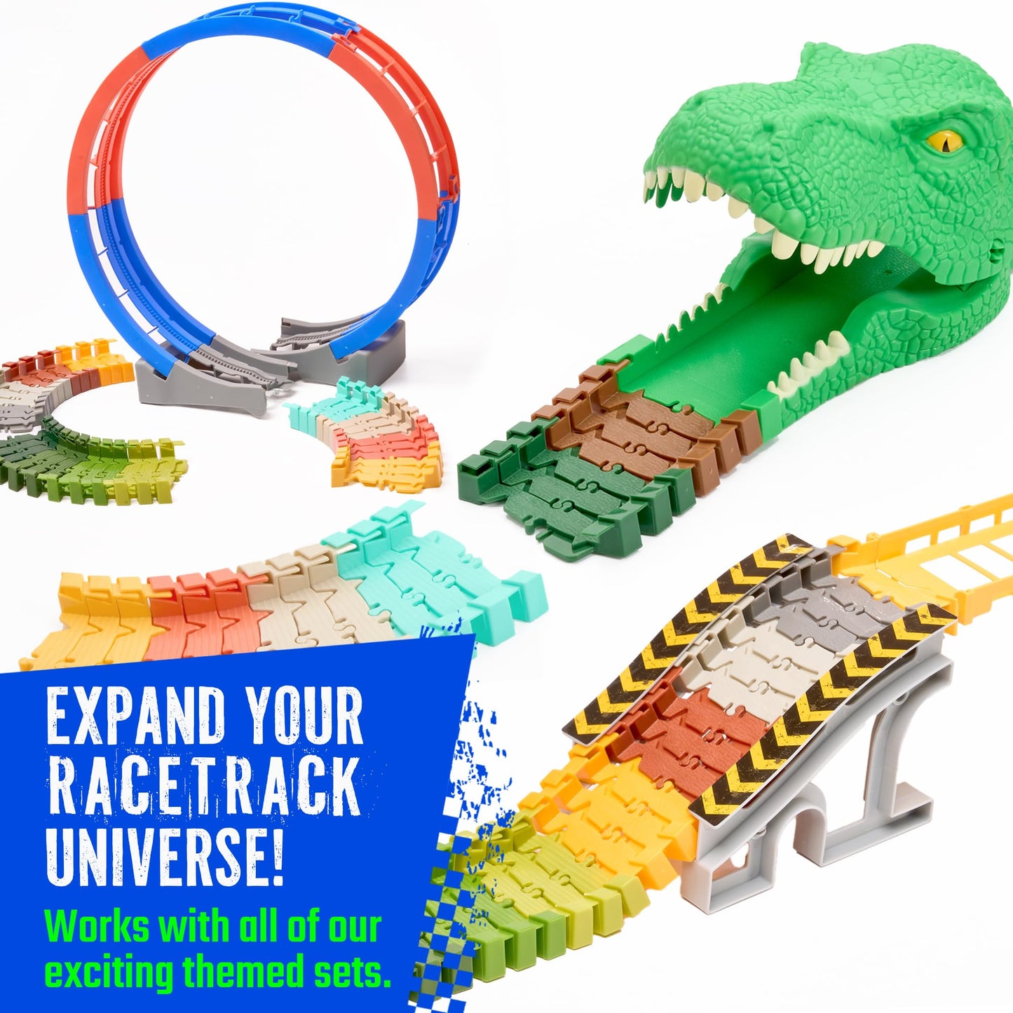 Extra 72 Track Pieces & 3 Glow Sticker Sheets Pack - Expand Your Racetrack Fun! Build Bigger, Race Faster, and Shine Brighter!