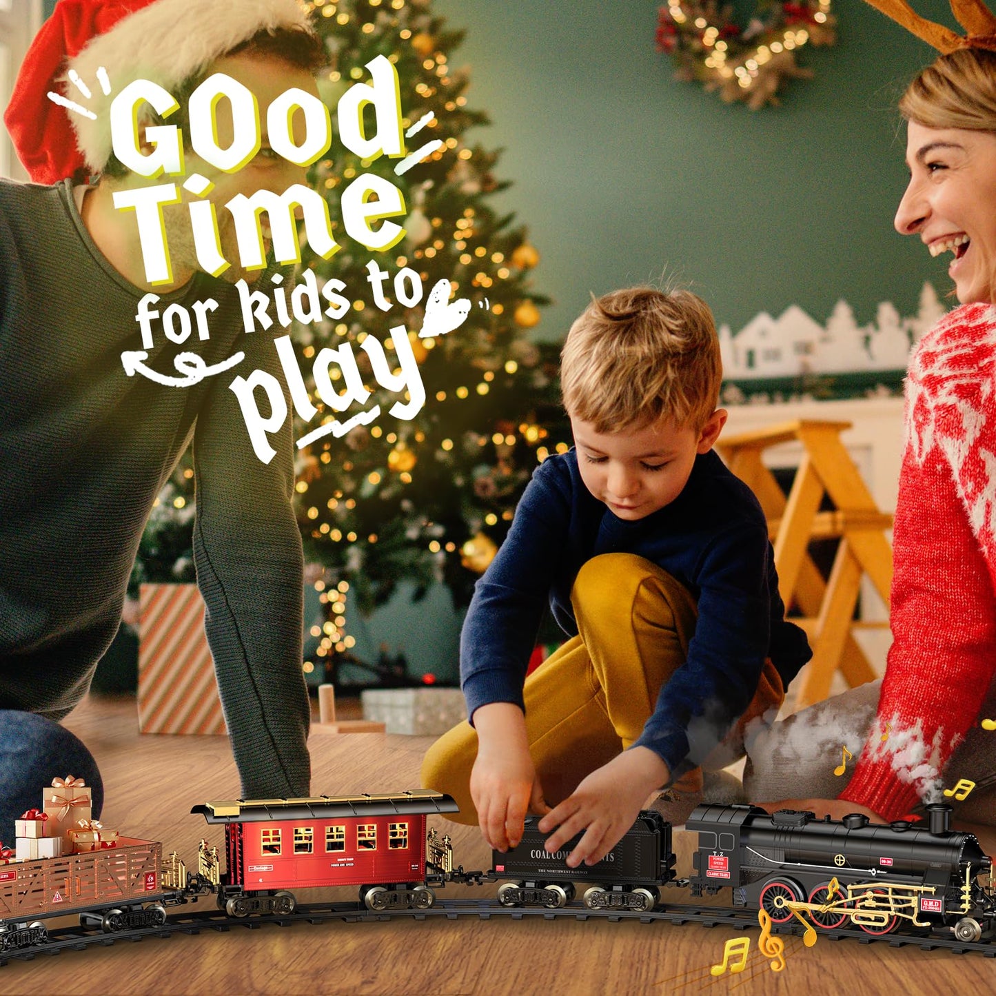 Hot Bee Train Set - Alloy Train Toys for Boys w/Glowing Carriage & Silent  Toy Train w/Smokes  Lights & Sound  Christmas Tree Train w/Steam Locomotive  Model Trains for 3 4 5 6 7 8+ Years Old Kids