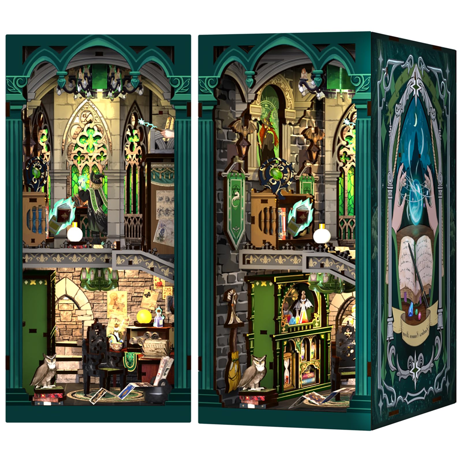 Cutefun Book Nook Kit, 3D Wooden Puzzle Diy Miniature House Kit, Book Nook Kits For Adults, Booknook W/Led Light Dust Cover, Dollhouse Bookshelf Insert Decoration (Darkness Common Room)
