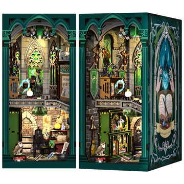 Cutefun Book Nook Kit, 3D Wooden Puzzle Diy Miniature House Kit, Book Nook Kits For Adults, Booknook W/Led Light Dust Cover, Dollhouse Bookshelf Insert Decoration (Darkness Common Room)