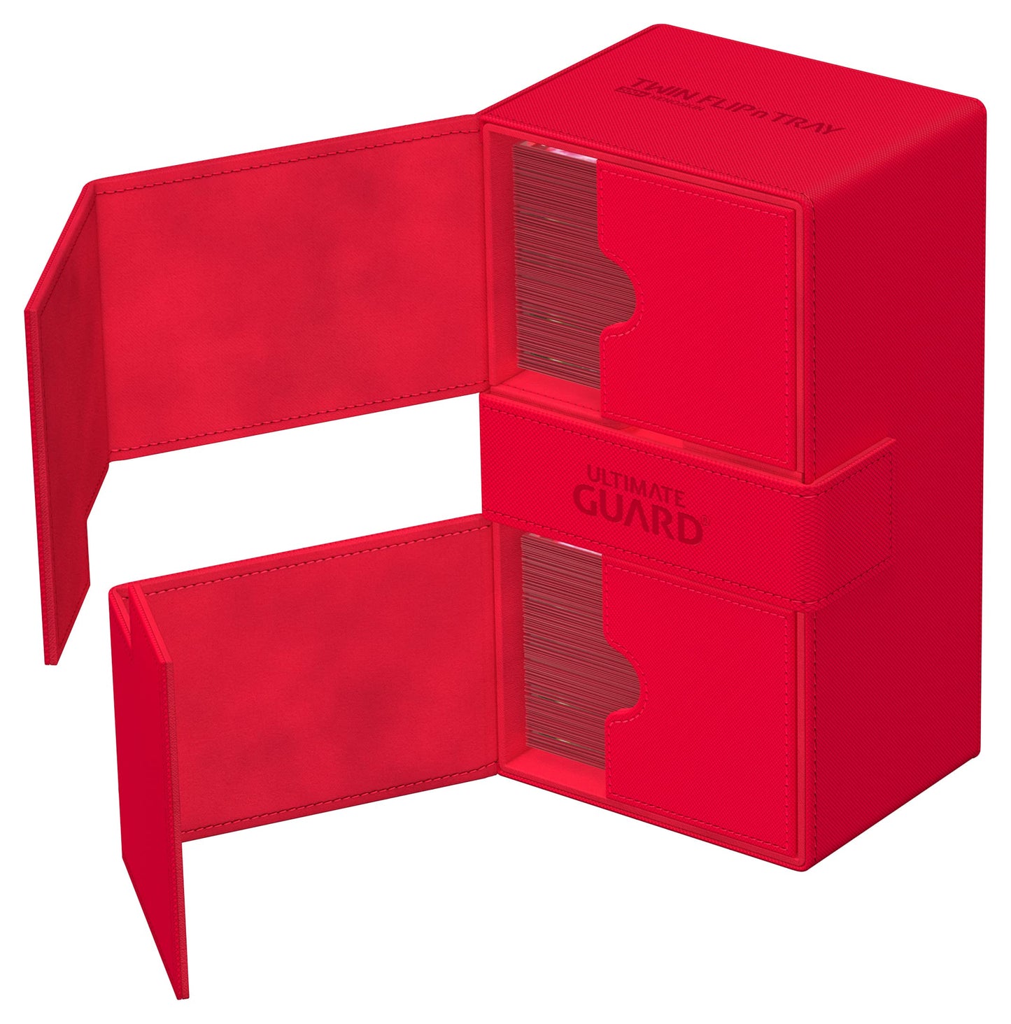 Ultimate Guard Twin Flip'N'Tray 200+, Deck Case For 200 Double-Sleeved Tcg Cards + Dice Tray, Red, Independent Magnetic Closure & Microfiber Inner Lining