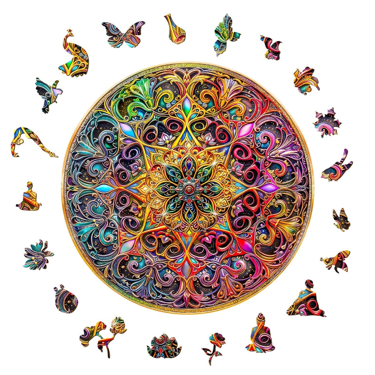 Wooden Puzzles for mature-themeds - Mandala Wooden Puzzle  Unique Dreamland Wooden Jigsaw Puzzles for mature-themeds  Wood Puzzles mature-themed  Perfect for Birthday Gift  Family Puzzles  100 Piece 8.5 x 8.5in