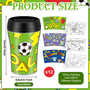 Yiyiring Set of 12 Color Your Own Sports Ball Cups, 10 oz, Black/White, DIY Plastic Mugs for Parties and Classroom Activities