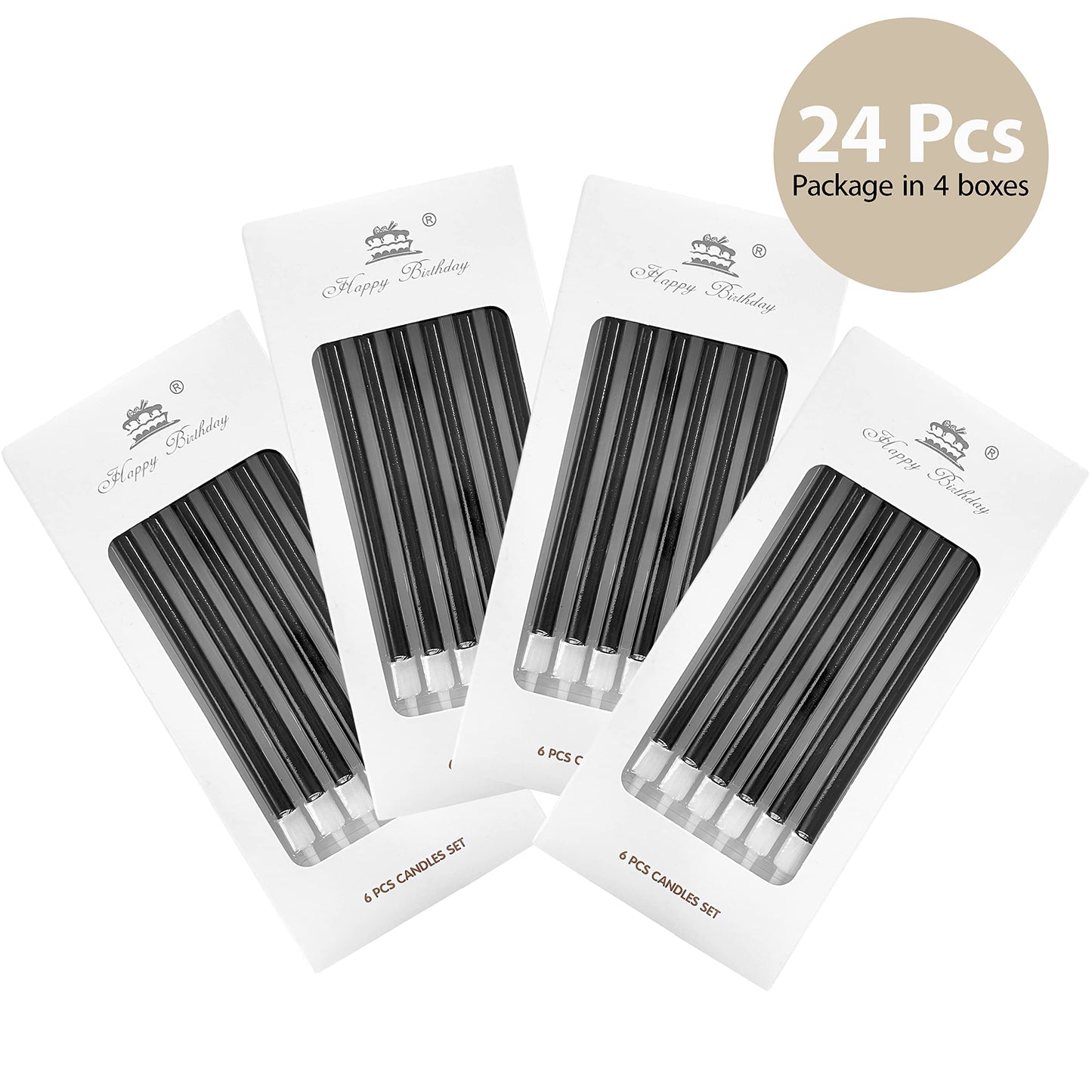 24-Count Black Birthday Candles, Long Thin Cake Candles for Birthday Parties, Celebration, Wedding, Party Cake Cupcake Decoratio