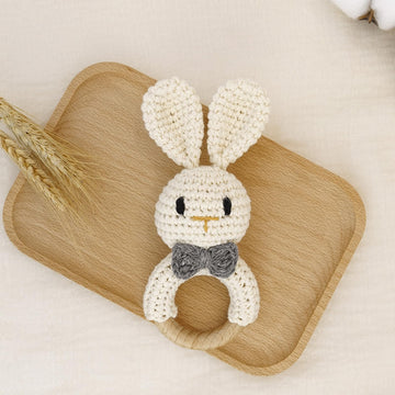 Crochet Bunny Rattle For Baby, Soft Rattle Toy With Wooden Ring - Toddler Gift, Perfect For Baby Showers
