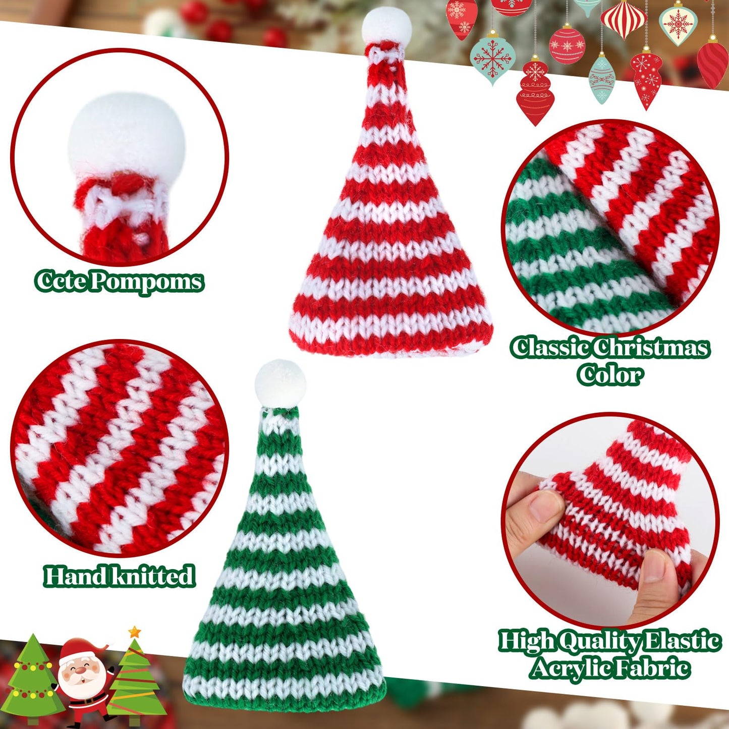 Hiboom 12 Pcs Winter Mini Christmas Knit Hat Scarf Gloves Set Christmas Doll Knit Decor Clothes For Winter Elf Doll Clothing Acc