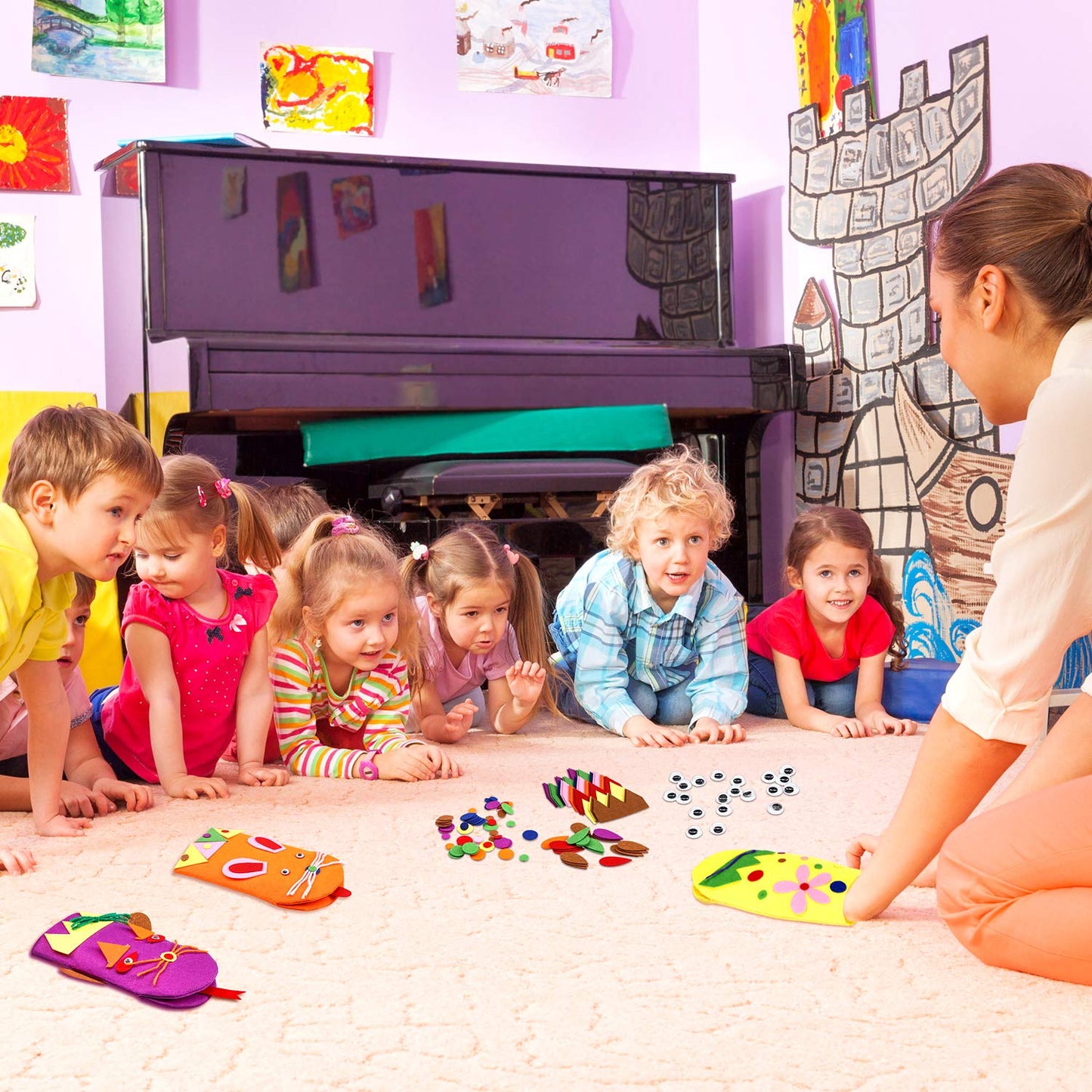 Gejoy 16 Pcs Hand Puppet Making Kit Kids mature-themed Scok Puppet Kit Art Craft Toys DIY with Pompoms Googly Eyes Storytelling Role Play Party Teaching Supplies