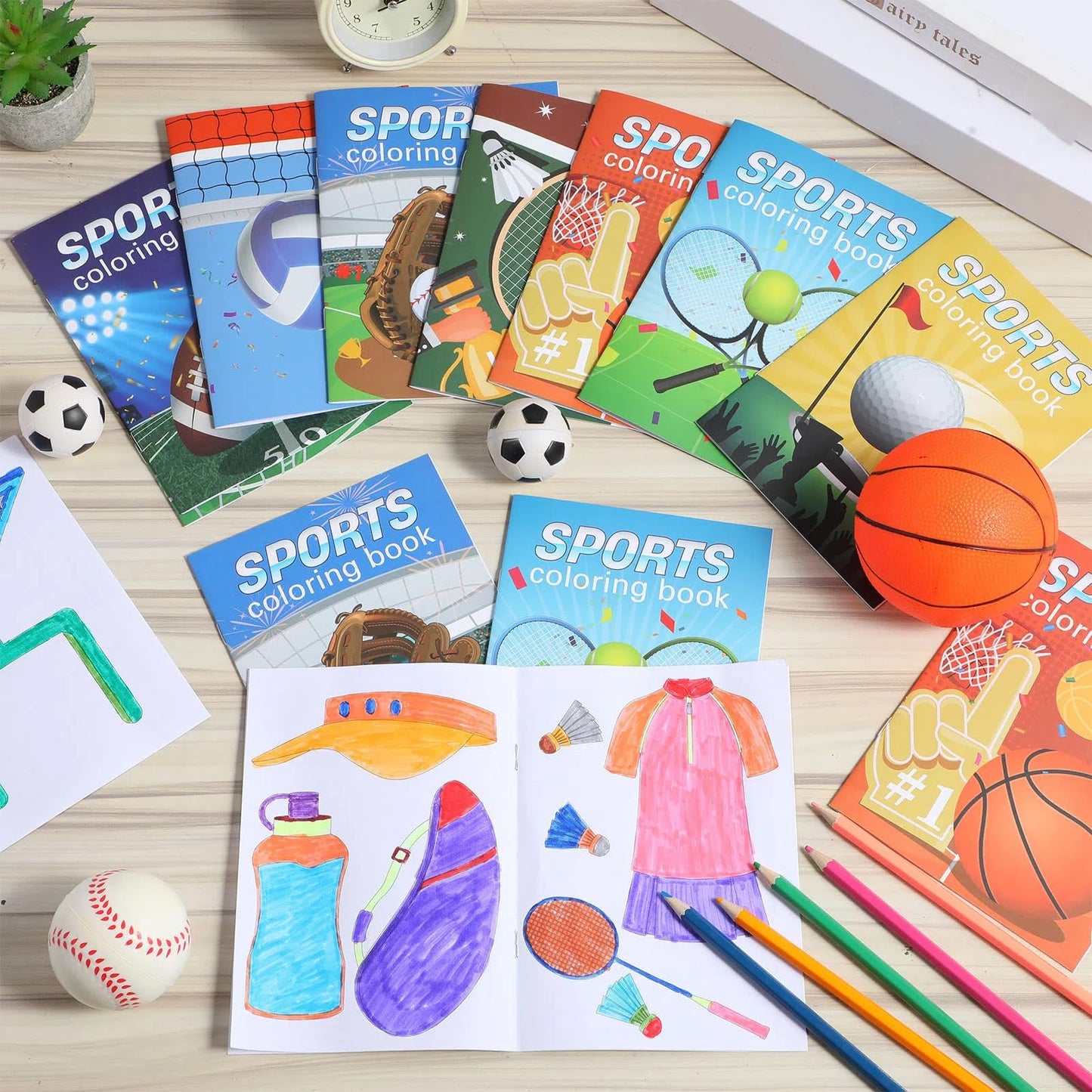 Faccito 24 Pcs Sports Coloring Mini Books Bulk Football Volleyball Baseball Basketball Painting Book DIY Art Drawing Activity Bo