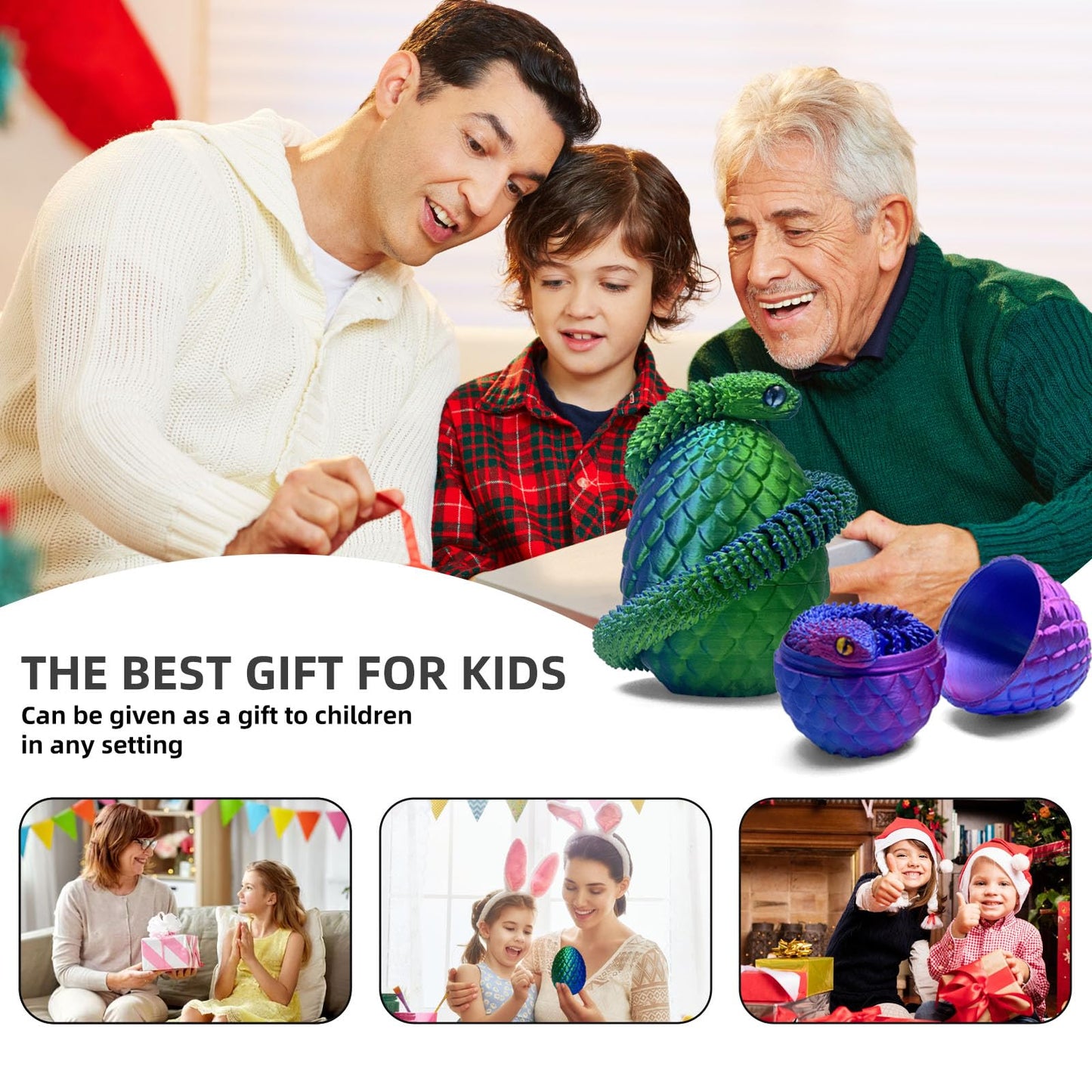 5PCS 3D Printed Snake Eggs 3D Printed Snake 3D Printed Snake Toys Set Easter Eggs Articulated Snake Easter Basket Stuffers Myste