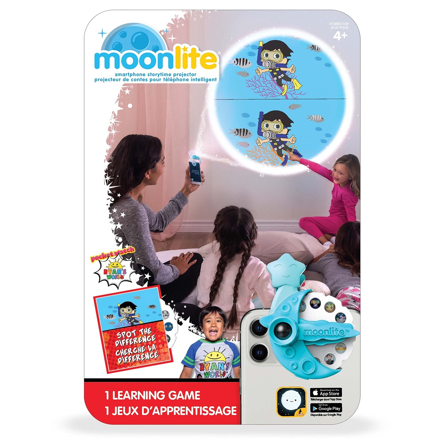 Moonlite Storytime - Ryan'S World - Spot The Difference - A Magical Read Together - Projector Sold Separately - Digital Story W/ Sound Fx - Learning Gifts For Kids Ages 1 Year & Up