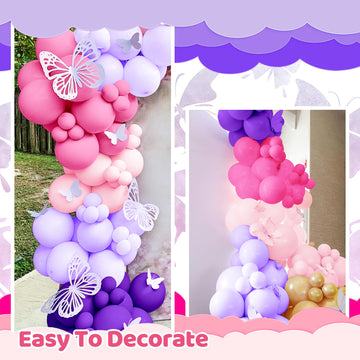 146Pcs Butterfly Balloons Purple And Pink Butterfly Balloon Arch Kit For Baby Shower, Wedding, Birthday Decorations