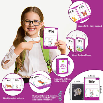 Wjpc 55 Cards, 106Pcs High Frequency Sight Words Flash Cards (Second-Grade), 1St, 2Nd, 3Rd Grade, 7,8,910,11 Years Ages Kids Boy