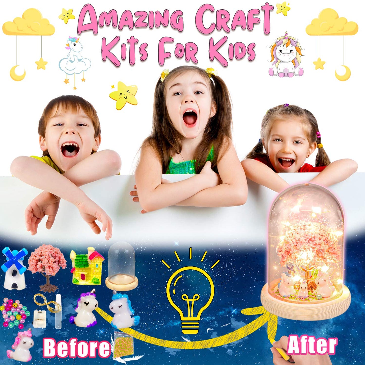 Y YOFUN Unicorn Night Light Craft Kit for Kids, Large Multicolor, Ages 4-9, Model US-UNICORN LIGHT