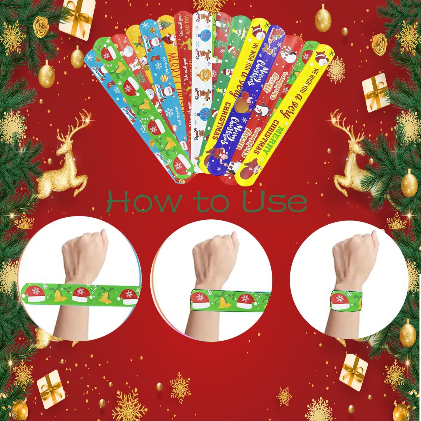 NovaHance 36 PCS Slap Bracelets Christmas Party Favors,Bulk Snap Bracelet Party Favors Supplies for kids&teens Gifts Teacher Cla