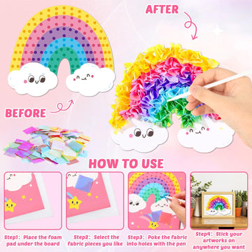Lonfliness 8PCS Poke-in Craft and Art Kit for Kid Unicorn Theme No-Mess Fabric Sewing Art Girls Boys 4-12 Puzzle Puncture Painti