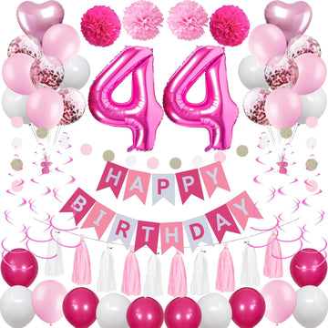 Sweet 44Th Birthday Decorations For Women, Pink And White 44 Happy Birthday Balloons,44Th Birthday Party Supplies Including Pink