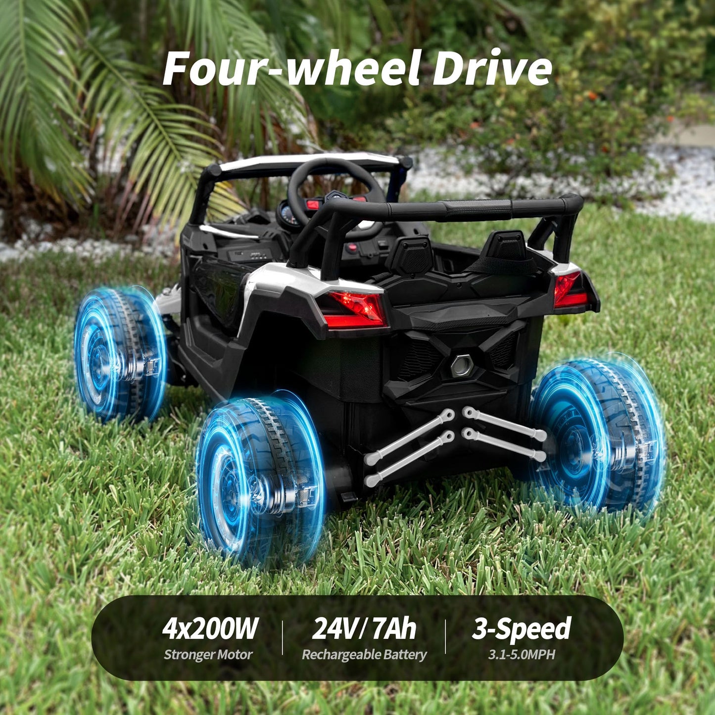 Outfunny 24V Kids Utv, 4Wd Electric Ride-On Toy Car For Kids W/Remote Control, 4X200W Motors, 5Mph Max Speed - White