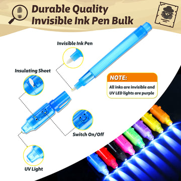 Giftinbox Invisible Ink Pens With Uv Light For Kids, Spy Pen Party Favors For Kids 8-12, 12Pack Invisible Ink Pen And Notebook, Uv Pen For Secret Message Escape Room Birthday Party Favors For Kids 4-8
