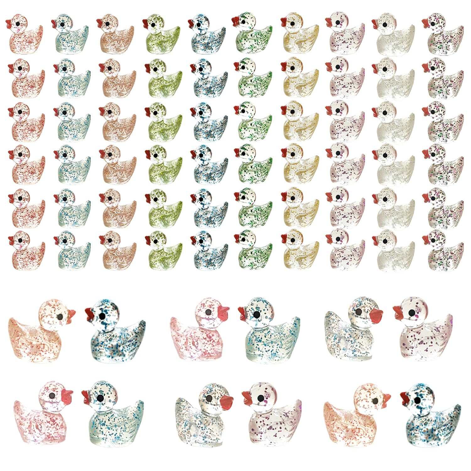 Kuanfine 60 Pcs Tiny Duck Figures Mini Resin Duck Luminous Miniature Ducks Bead for Garden Landscape Aquarium Decoration(Glitter