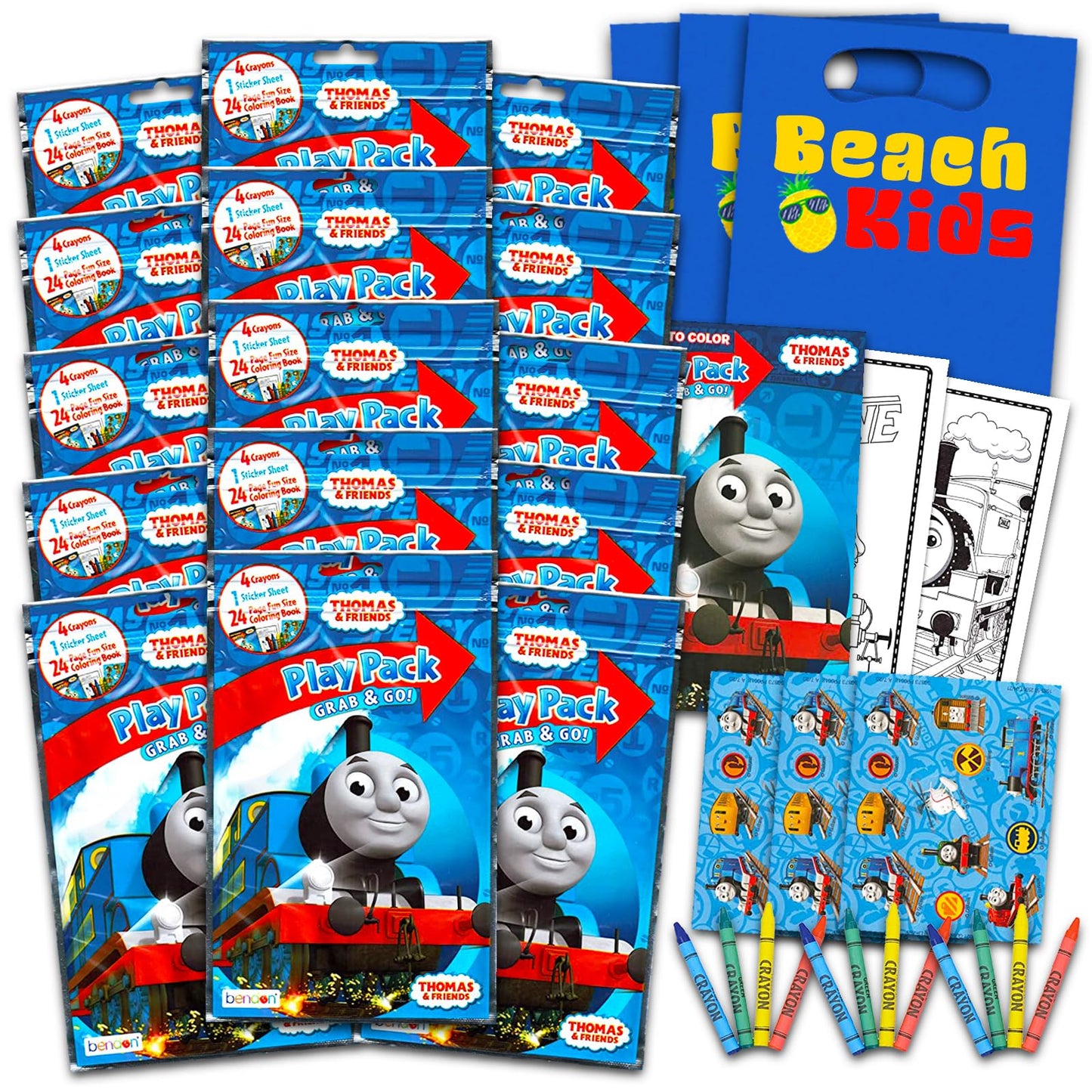 Bendon Publishing Set of 15 Kids Play Packs Bundle ~ Fun Party Favors Coloring Book Crayons Stickers (Thomas and Friends)