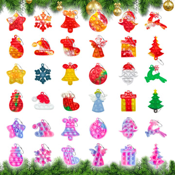 36 Pcs Christmas Mini Push Pop Keychain Bubble Squeeze Sensory Fidget Toys, Anxiety Stress Reliever Hand Toys,Party Favors Supplies Christmas Idea Gifts For Kids Adults
