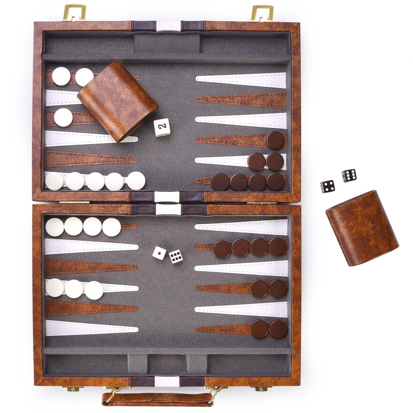 Amerous Backgammon Set, 11 Inches Classic Board Game Withleather Case, Folding Board, Gift Package, Portable Travel Strategy Backgammon Game Set For Adults, Kids (Small, Brown)