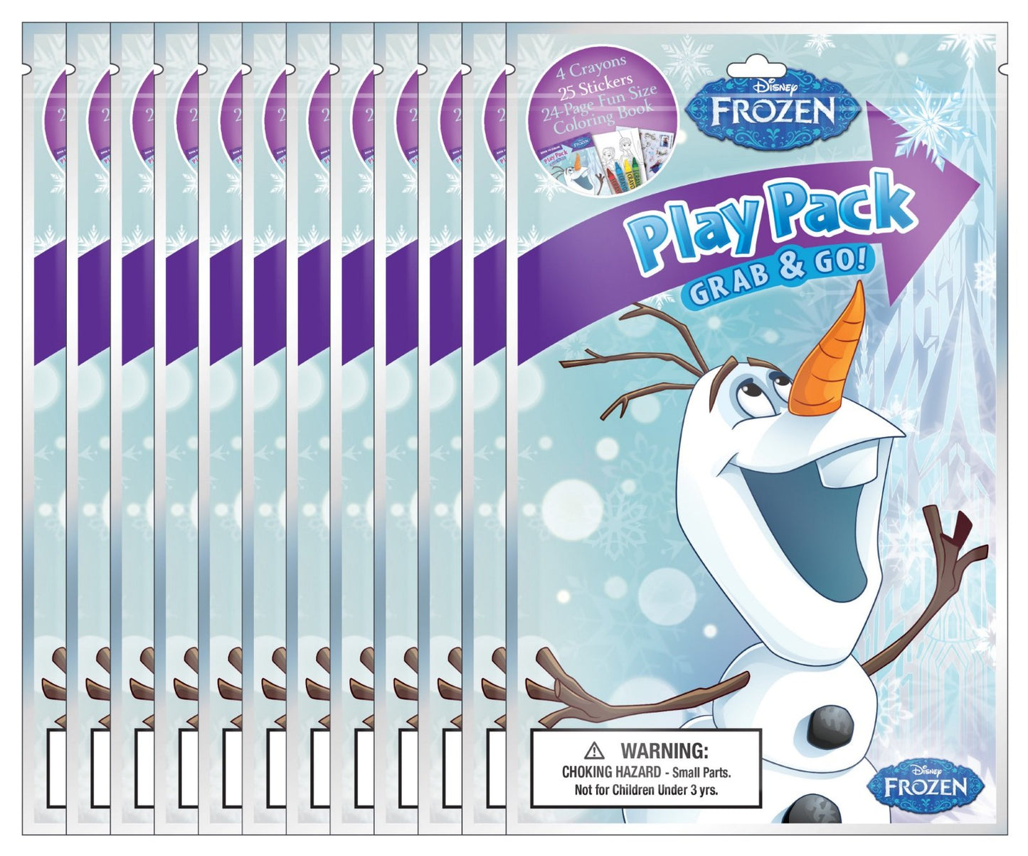 Bendon Frozen Olaf Grab & Go Play Packs, 12-Pack, Includes 4 Crayons, 1 Sticker Sheet, 24-Page Mini Fun Size Coloring Book