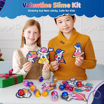 28 Pack Valentines Day Gifts For Kids - Galaxy Slime Stress Relief Fidget Toys With Valentines Day Cards For Kids School Valenti