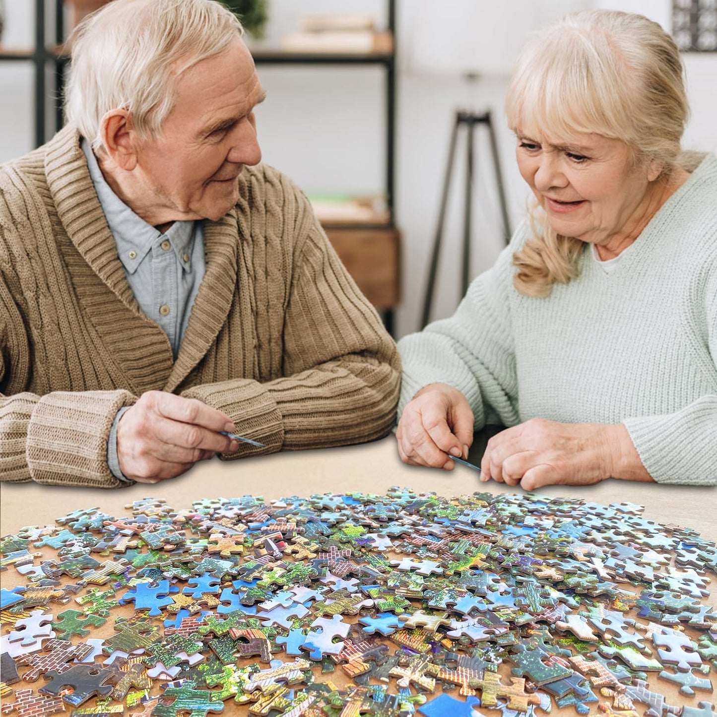 Huadada Puzzles For Adults 1000 Pieces Jigsaw, Pencils Letter On Back Fit Well Dust-Free Unique Shape Full Size Poster 27.5'X19.6'
