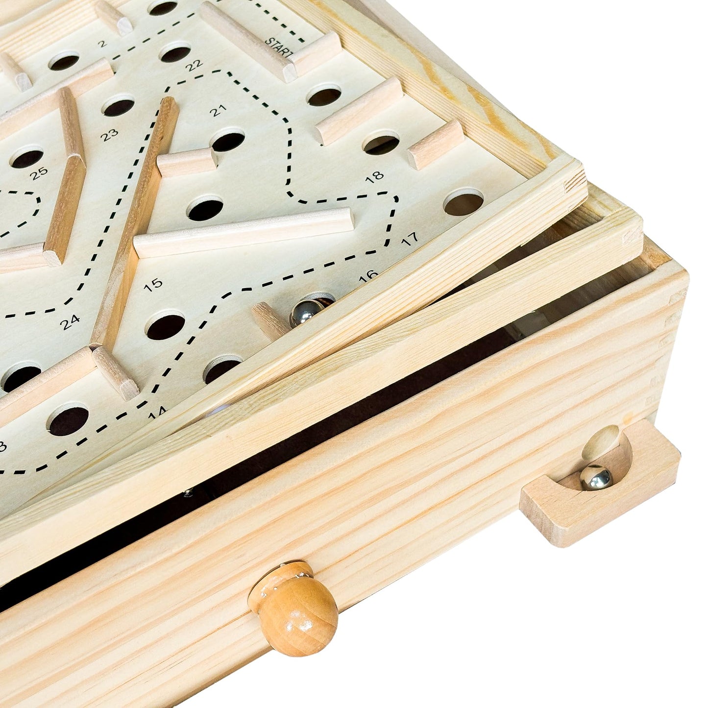 Sterling Games Wooden Labyrinth With 3 Swappable Boards – Classic Maze Game With 60, 36, And 25 Waypoints – Wooden Tilt Puzzle With Knob Control And 3 Steel Marbles For Kids Age 6+