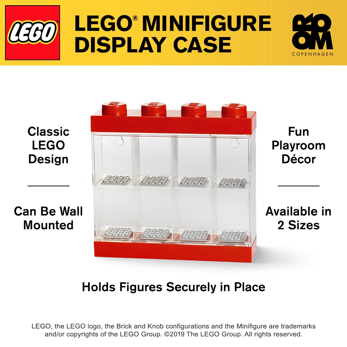 Room Copenhagen Lego Minifigure Display Case, Stackable Storage Container For Collectible Figurines, 4 Stud, Bright Red