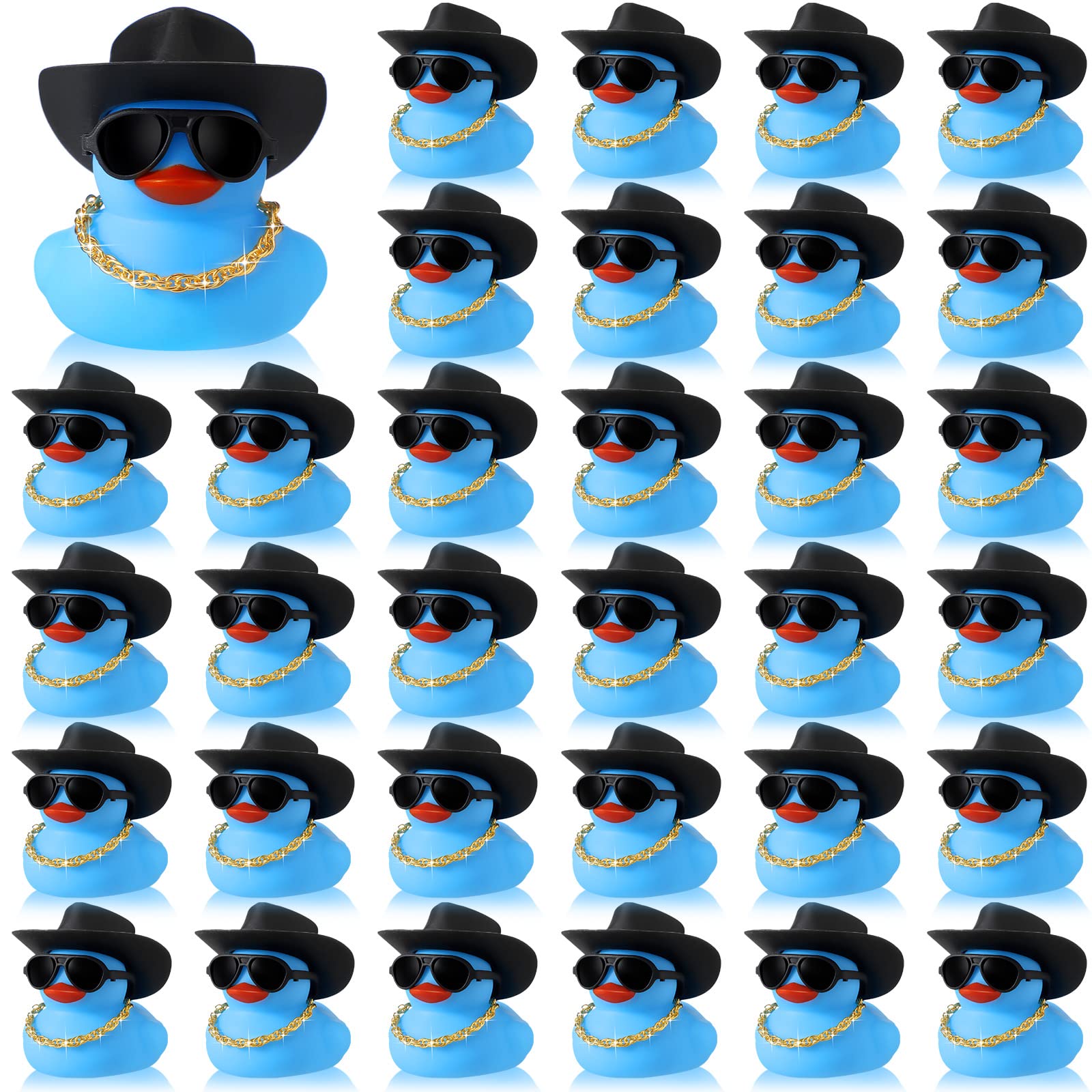 Sotiff 48 Sets Cowgirl Rubber Duck Squeaky Duck Bath Party Toy Duckies Car Dashboard Decorations With Mini Necklace Hat And Sunglasses For Valentine Bathtub Baby Shower Birthday Swimming(Blue)