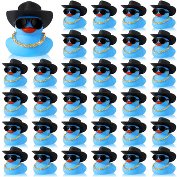Sotiff 48 Sets Cowgirl Rubber Duck Squeaky Duck Bath Party Toy Duckies Car Dashboard Decorations With Mini Necklace Hat And Sunglasses For Valentine Bathtub Baby Shower Birthday Swimming(Blue)