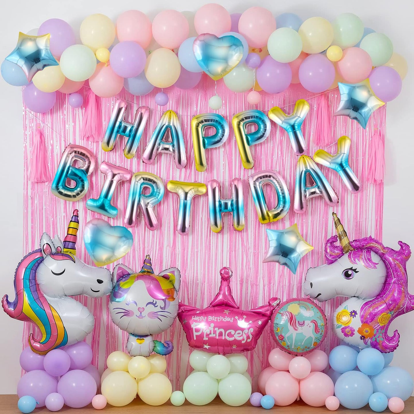 Canrevel Happy Birthday Banner 13Pcs 16 Inch Mylar Foil Letters With 6Pcs Star & Heart Balloons Birthday Party Decorations For K