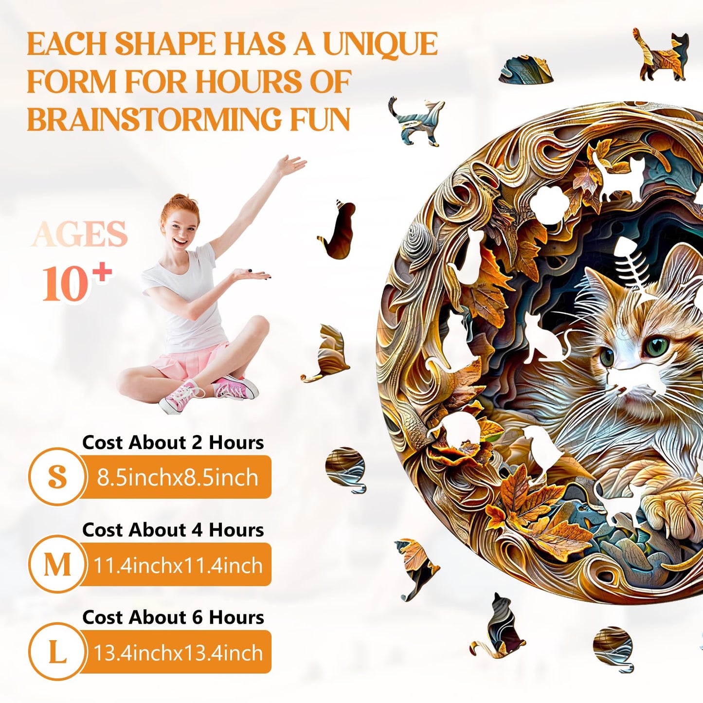 Wooden Puzzles for mature-themeds  Wooden Jigsaw Puzzles for mature-themeds Kids  3D Vision Effect-3D Cat Unique Shaped Wood Puzzles mature-themed  Creative Birthday Gifts for Friends Family Game(13.4 * 13.4in 300pcs)