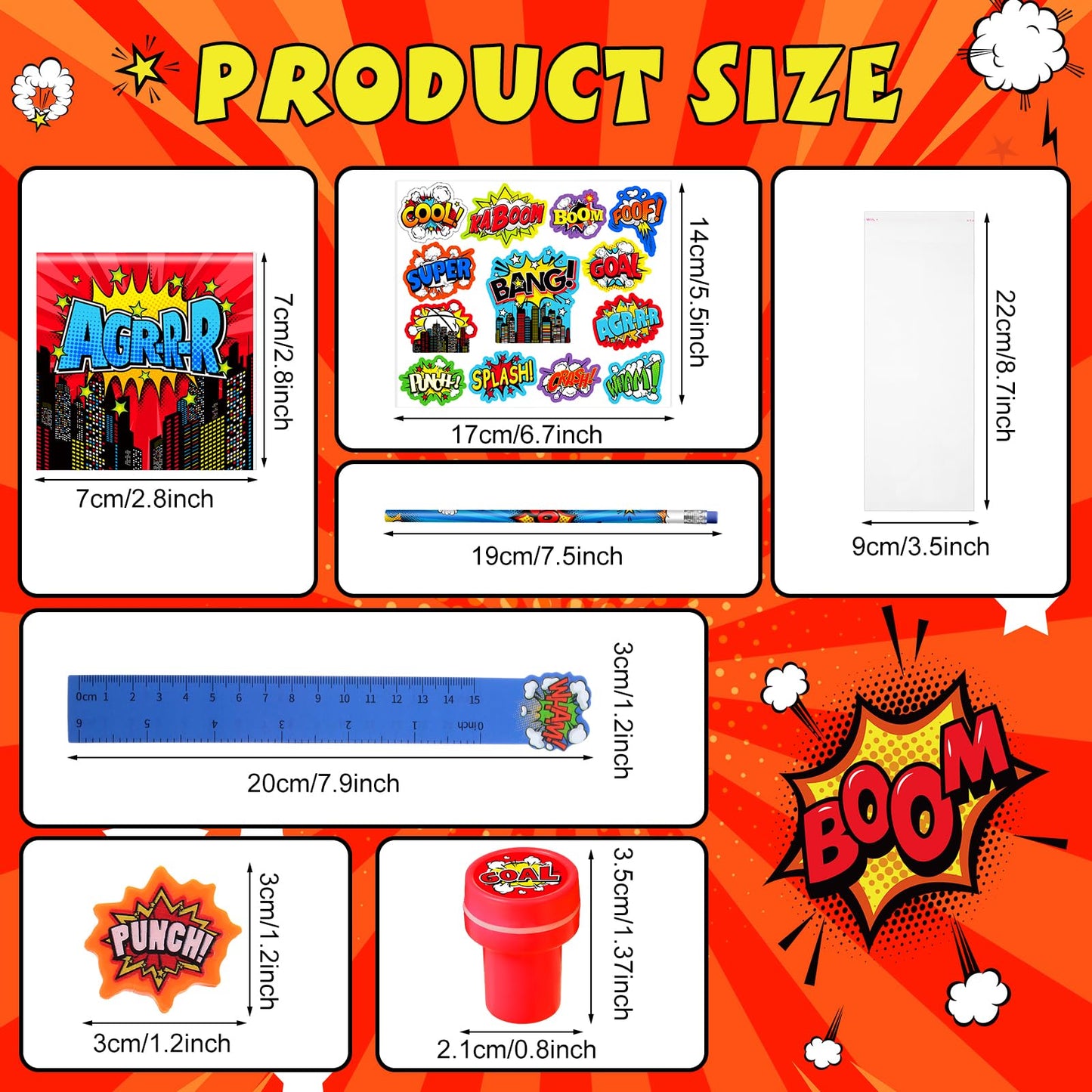 Cholemy 168 Pcs Hero Party Favor Set Include Hero Birthday Mini Notebook Hero Theme Sticker Pencil Stamper Ruler Eraser for Hero