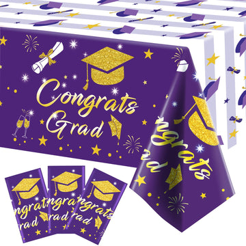 Graduation Tablecloth Party Decorations 2024, 3 Pack Purple Large Size 54''X108'' Congrats Grad Disposable Rectangle Table Cover