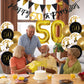 Jobkoo 50Th Birthday Decoration Men, 50Th Birthday Black Gold Latex Balloons Black Happy 50Th Birthday Banners 50 Cake Toppers 5