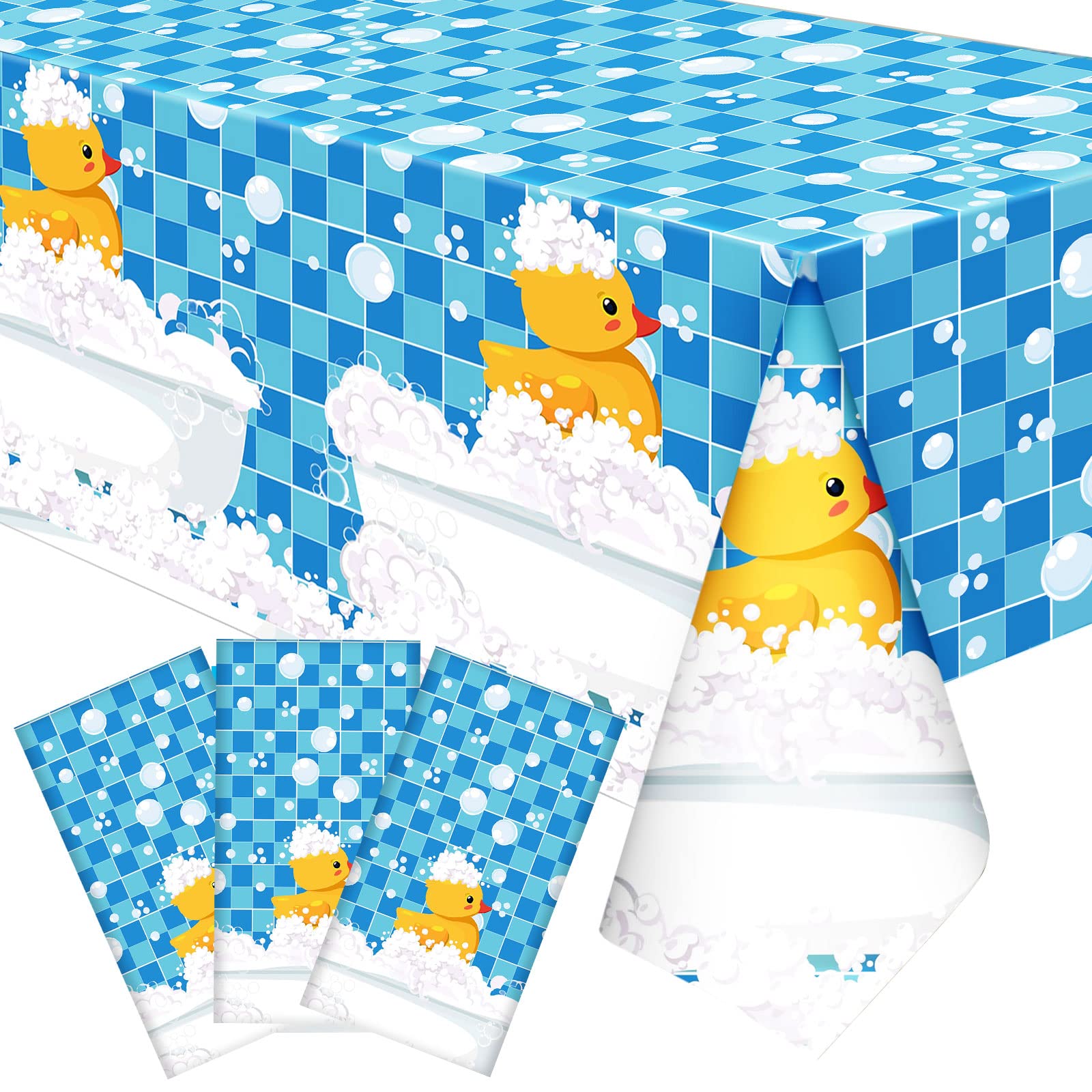 Oudain 3 Pcs Yellow Duck Tablecloth Cute Bubble Rubber Ducky Table Cover Disposable Duck Birthday Decorations Plastic Duck Table
