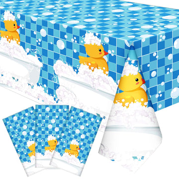 Oudain 3 Pcs Yellow Duck Tablecloth Cute Bubble Rubber Ducky Table Cover Disposable Duck Birthday Decorations Plastic Duck Table
