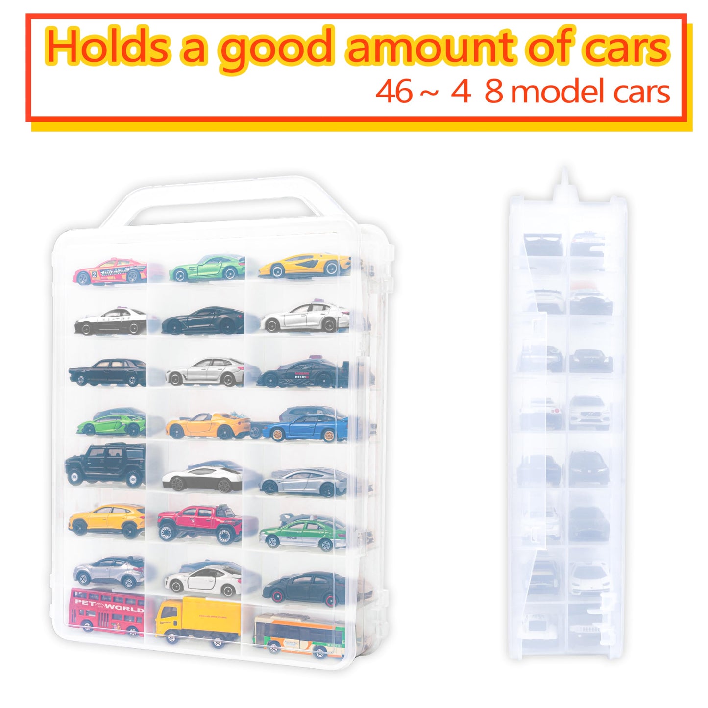 Yyds 48-Car Storage Case With Handle,Double Sided Storage Case For Toy Cars, Matchbox Cars,1:64 Scale Toy Model Cars,Toy Car Sto
